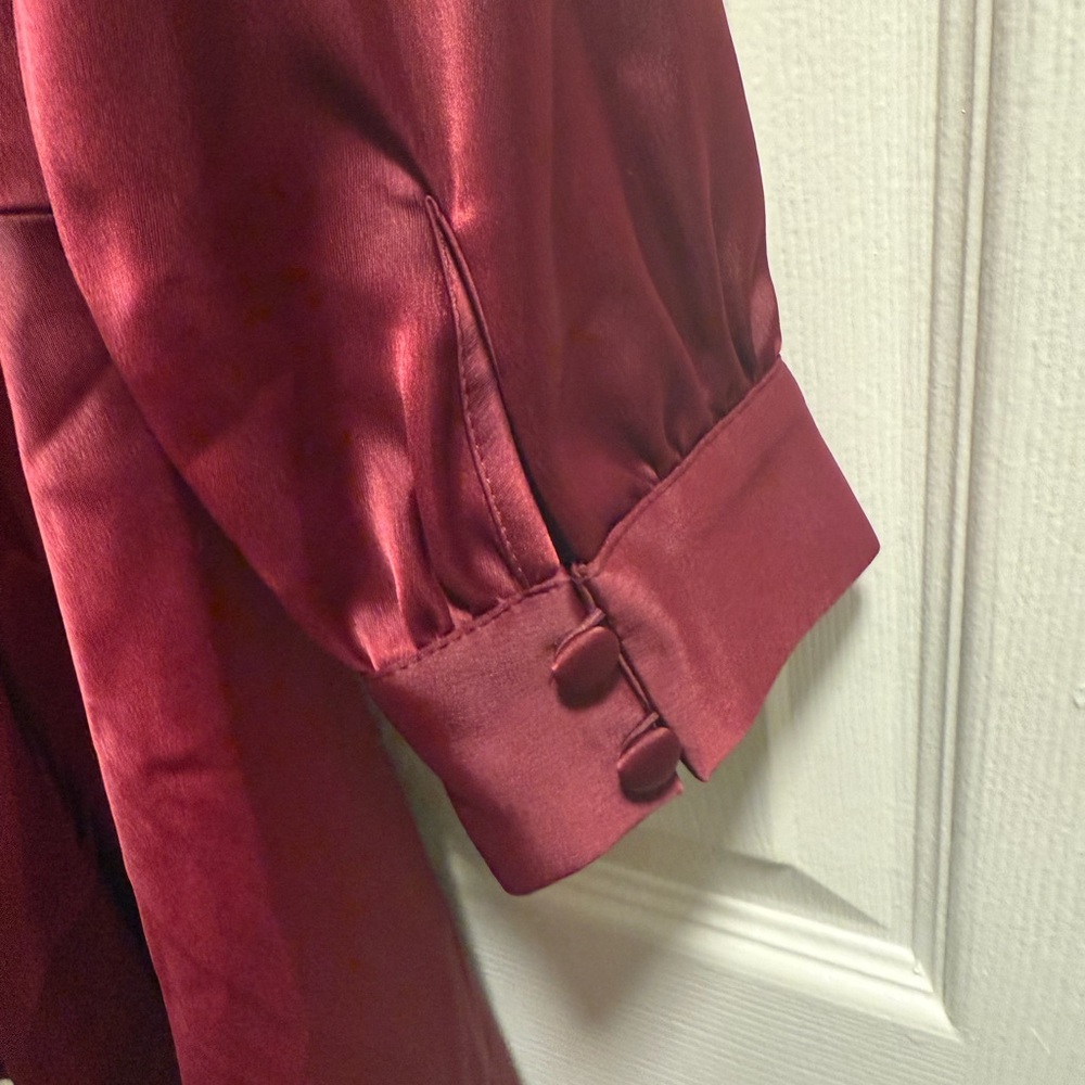 Vince Camuto - Burgundy Satin Shawl-Collar Fit & Flare Dress - Size 4 - NWOT - Picture 8 of 8